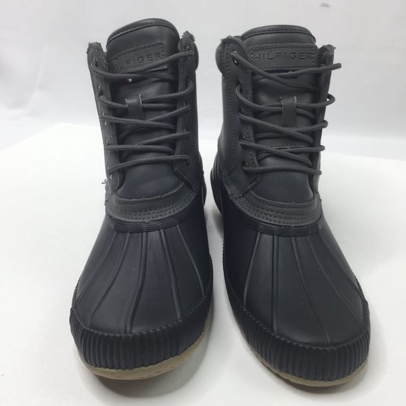 832. Tommy Hilfiger Sleek Waterproof Black Rain & Snow Duck Ankle Boots - Picture 2 of 16
